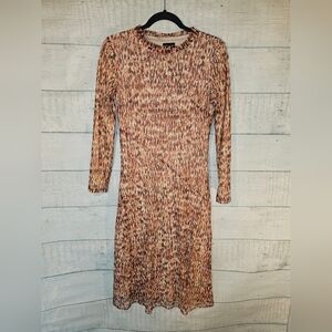 Kate & Lily brown and beige high-neck mesh print bias-cut dress. Size 4